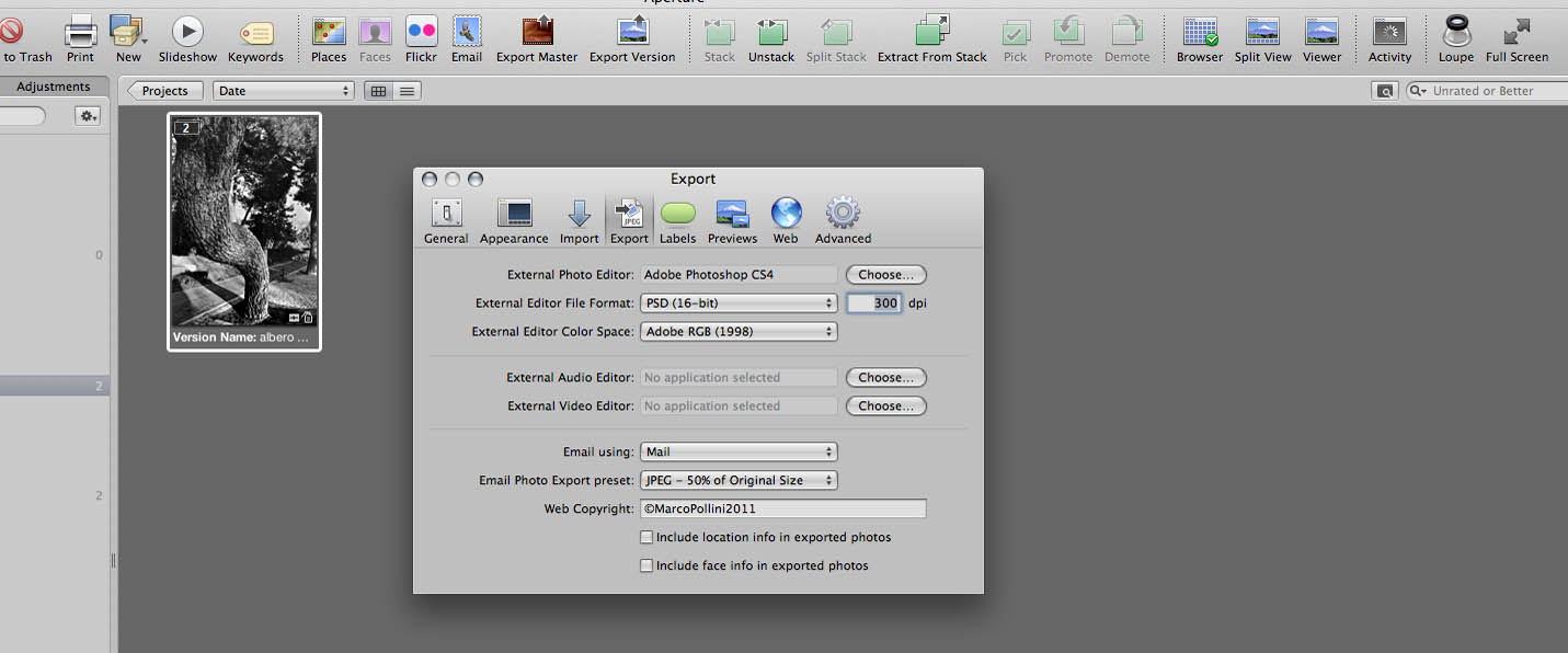 Comando choose su preferences di Aperture3