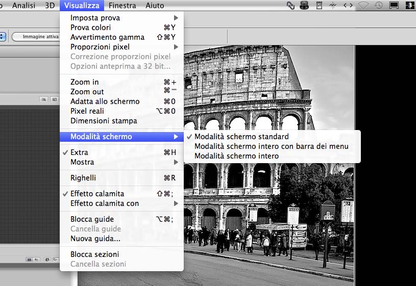 Menù visualizza in photoshop