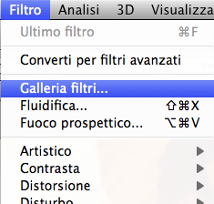 Il menu per aprire la galleria filtri in photoshop cs4