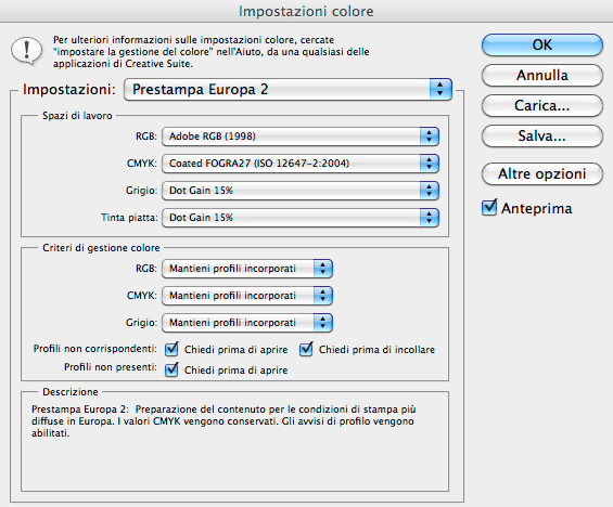 Impostazione prestampa in photoshop cs4