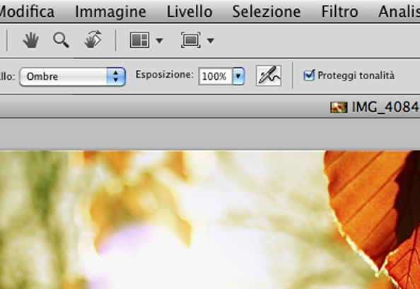 Opzione ombre sul pannello scherma di photoshop cs4