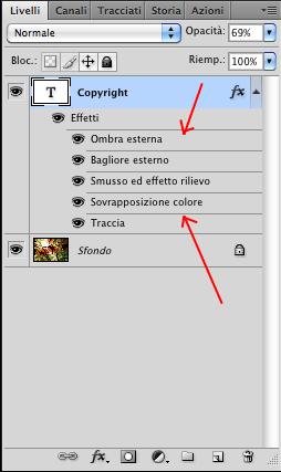 Effetti del livello applicati sul pannello in photoshop cs4