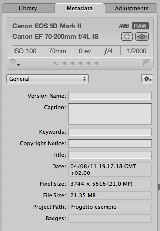 Metadata di Aperture 3