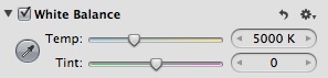 Il pannello white balance su Aperture 3