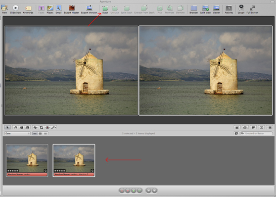 L'opzione stack su Aperture 3