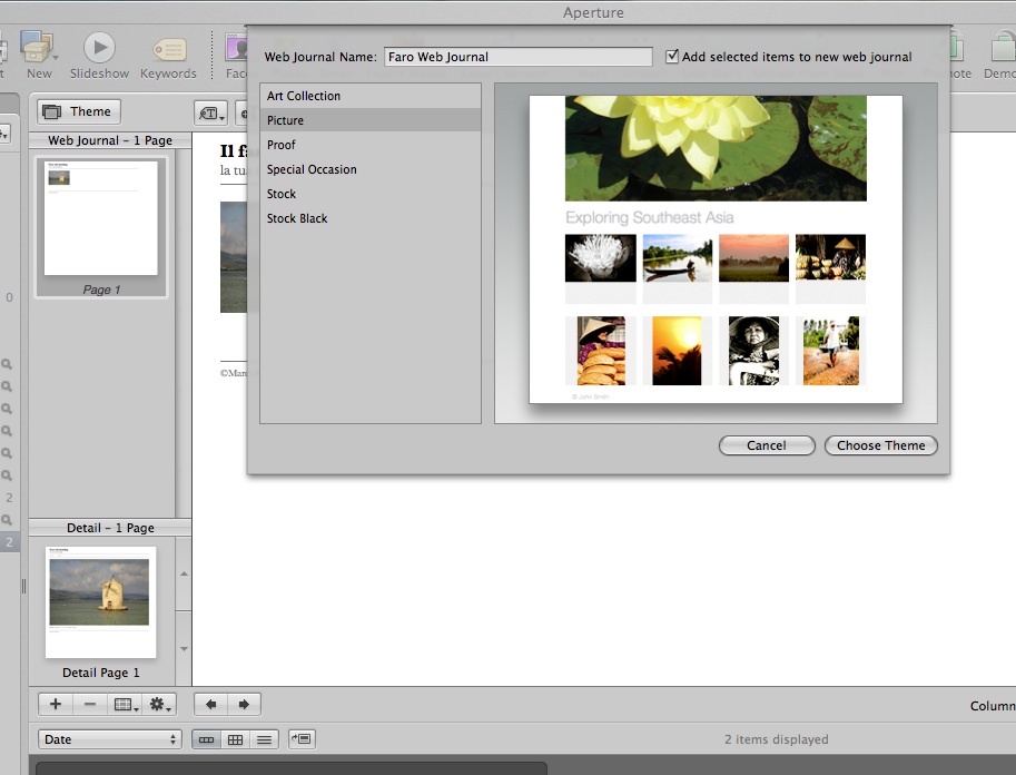 I temi a disposizione per un webjournal su Aperture 3
