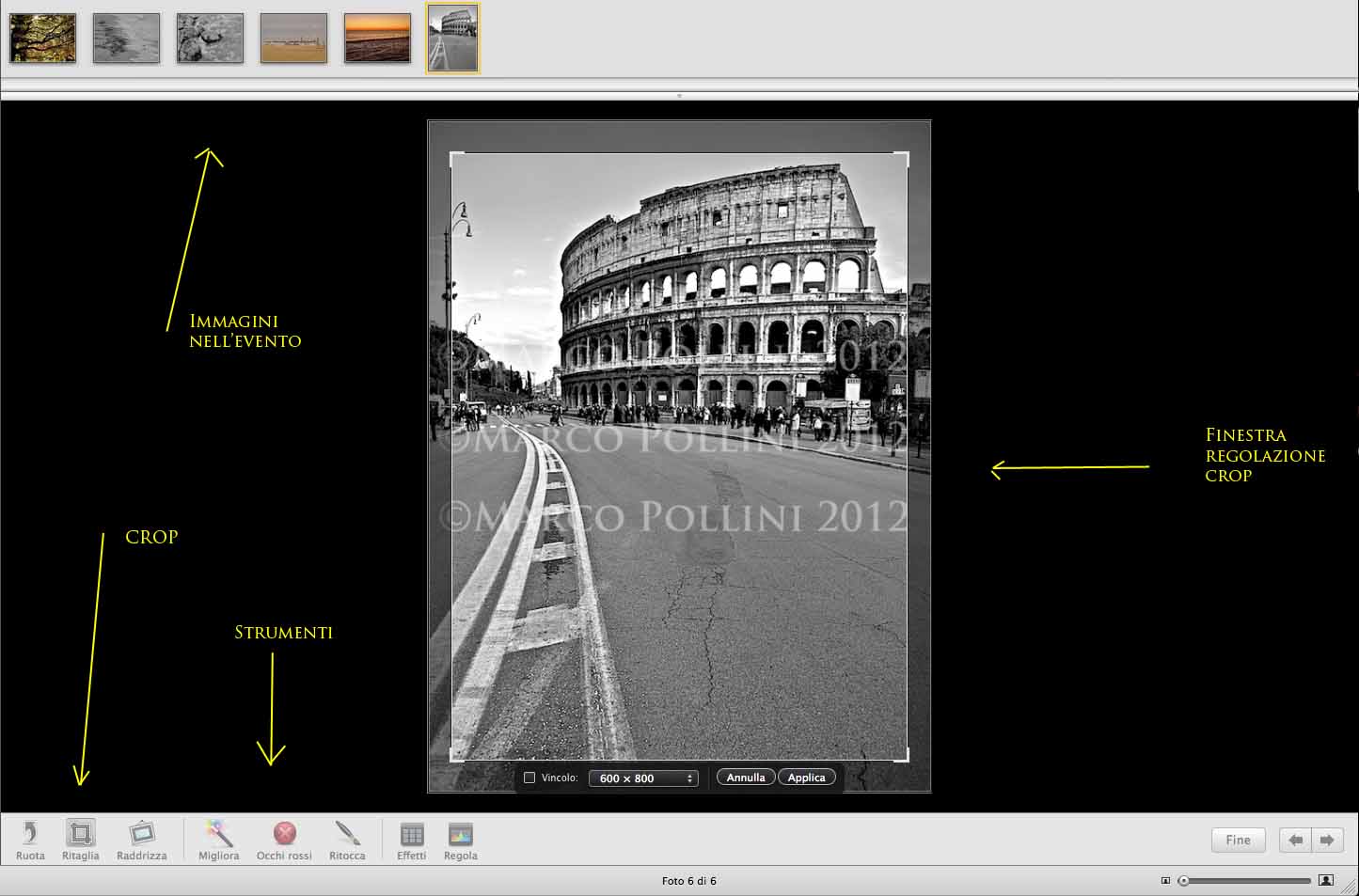 Pannello strumenti in iPhoto