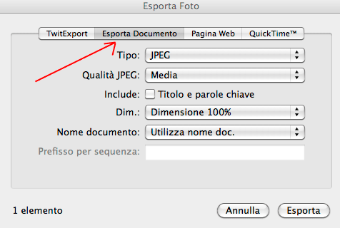 Esporta foto in iPhoto