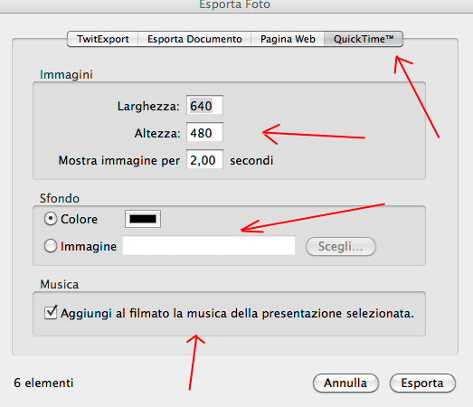 Esportare una presentazione con iPhoto