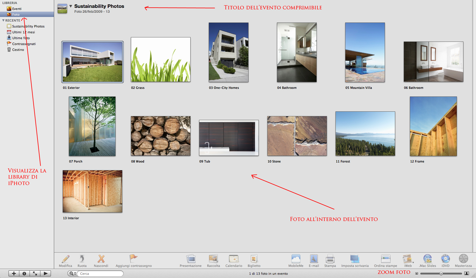 Visualizzatore library di iPhoto