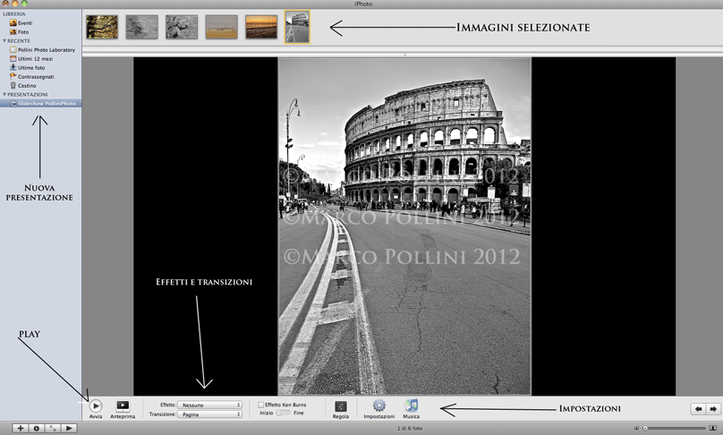 Finestra di selezione slide show di iphoto