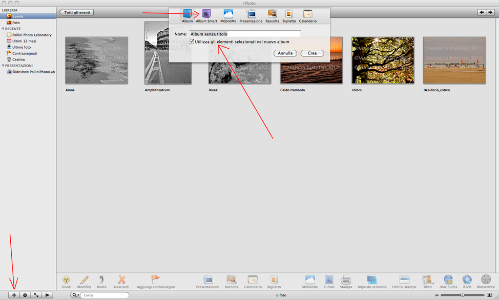 Finestra per la creazione di smart albums in iPhoto