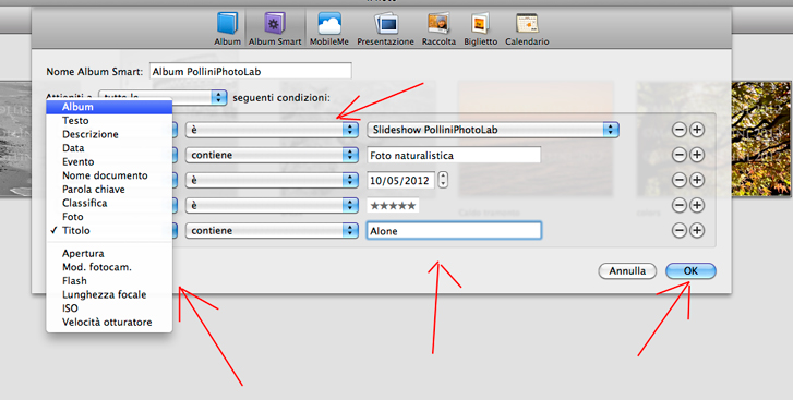 Scelte smart albums in iPhoto