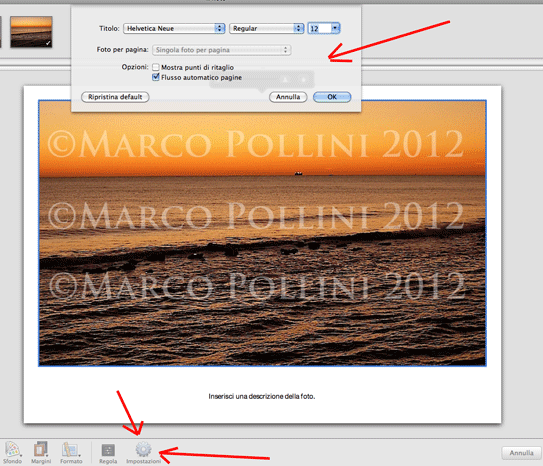 Tasto impostazioni carattere in iPhoto